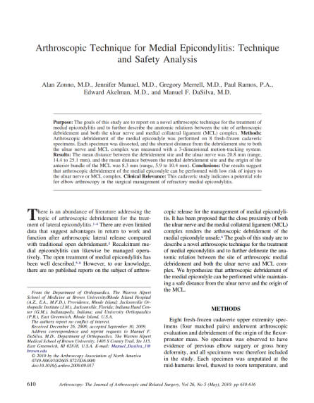 Arthroscopic Technique for Medial Epicondylitis