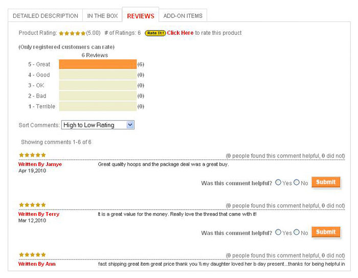 Customer Reviews and Rating