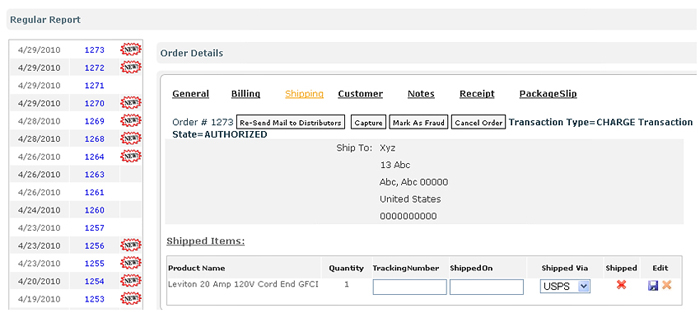 Insert Order Tracking Information