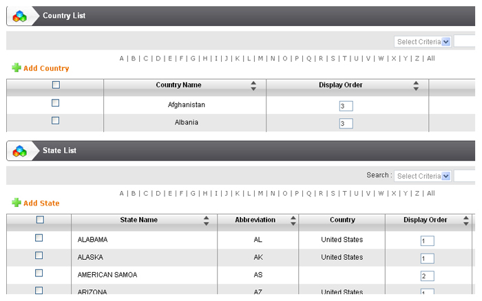 Manage Country & State Lists