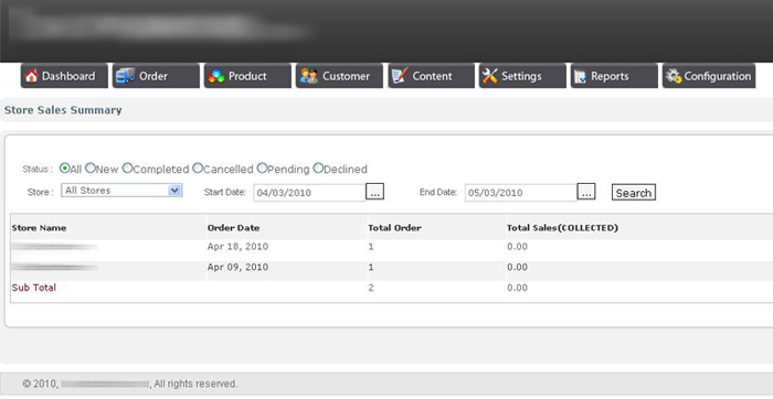 Order Summary Report based on Order Status