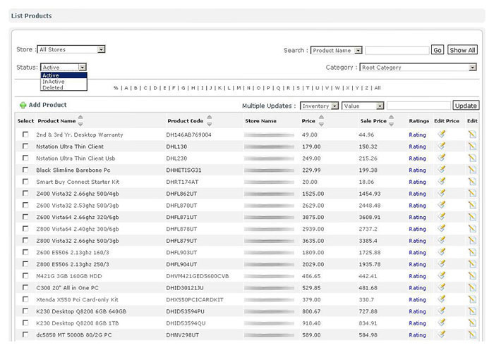 Active, Inactive & Deleted Products Filters