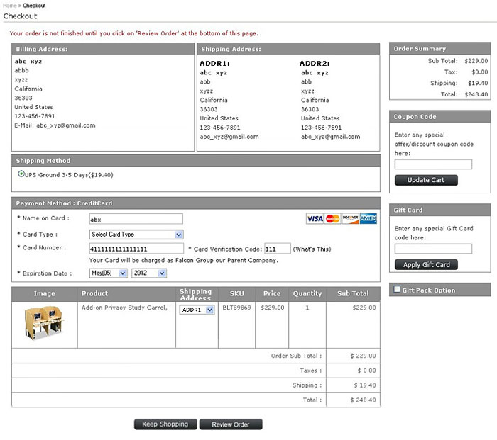 Multiple Shipping Address per order