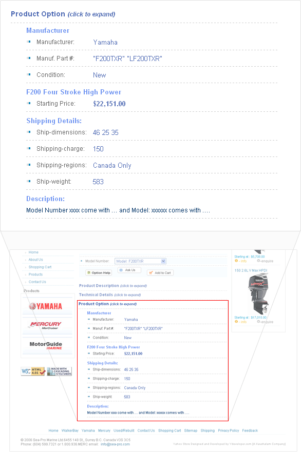 Product Information Table